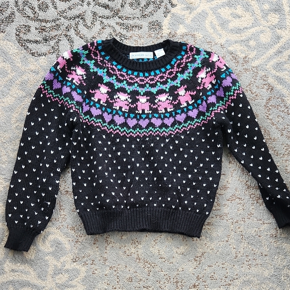 Vintage Northern Isles Knit Print Sweater Black Large